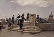 Jean Beraud A Windy Day on the Pont des Arts oil painting artist
